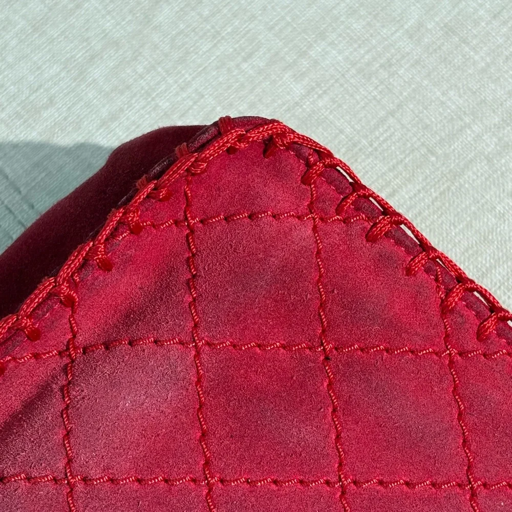 CHANEL Red Suede Whipstitched Classic Flap Medium SHW - Picture 9 of 17